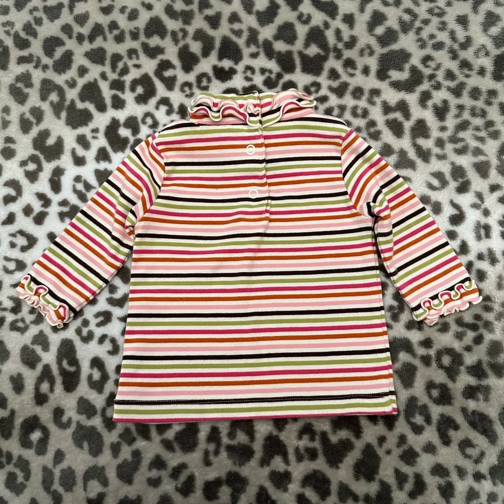 NWOT 2005 Gymboree Ruffle Turtleneck in Pink Brown Green Stripe Size 6-12 Months